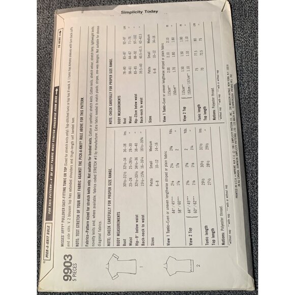 Simplicity Misses Shirt Tunic Sewing Pattern sz 6 8 9903 - uncut - Picture 3 of 3